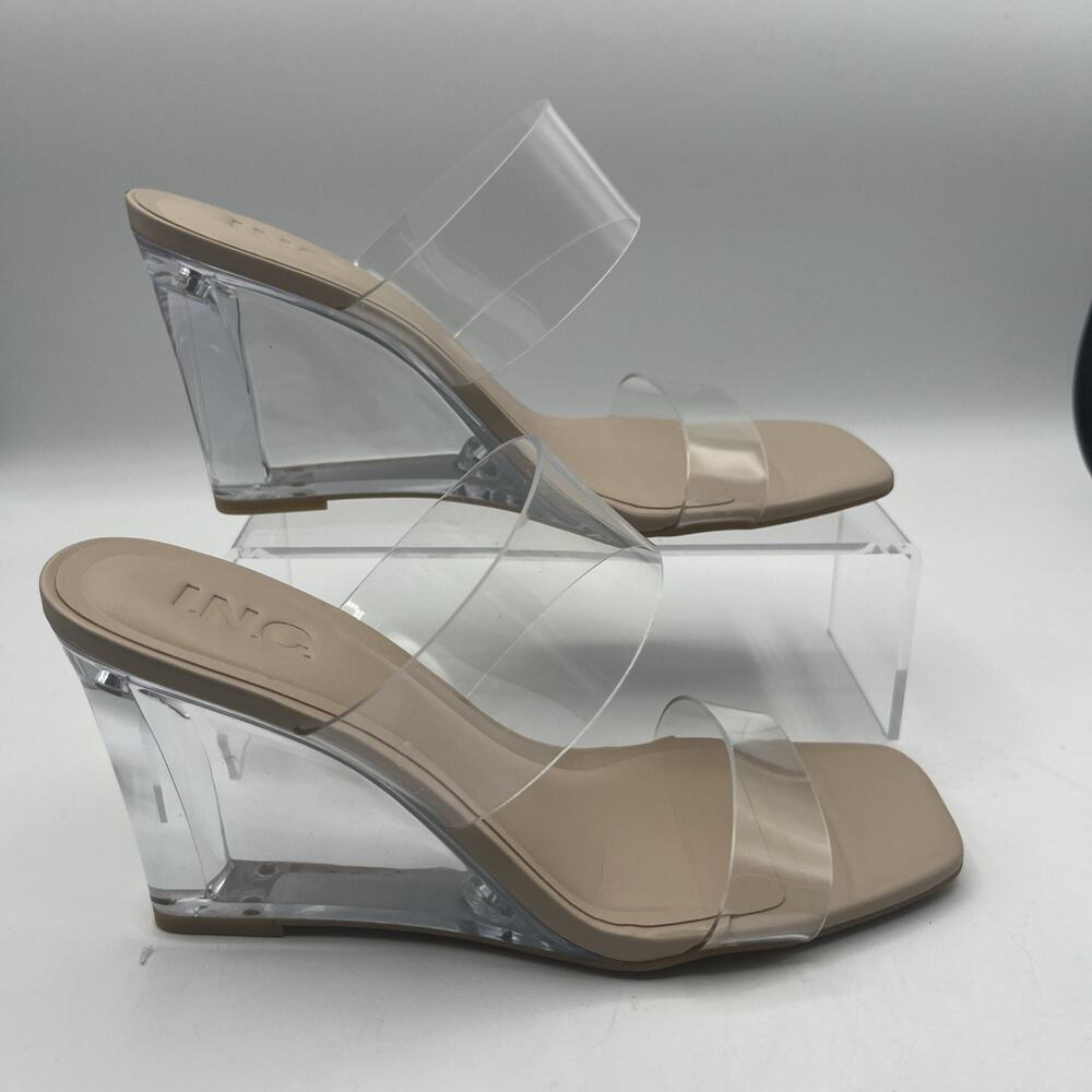 INC Womens Elestep Transparent Slip-On Wedge Sandals 8.5 M, Clear 3 in Heel, NIB